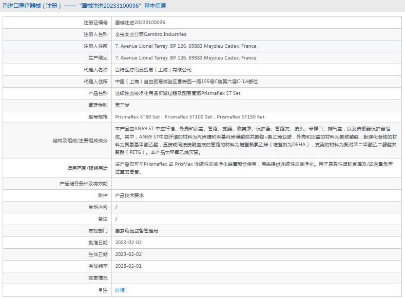 rismaflex ST100 Set連續(xù)性血液凈化用透析濾過器及配套管路1.png